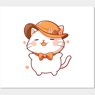 Kawaii cat ready for Thanksgiving diner Posters and Art